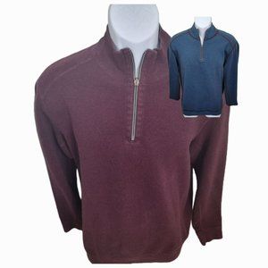 Tommy Bahama Reversible Sweater, Men L, Maroon & Blue, 1/4 Zip Long Sleeve EUC